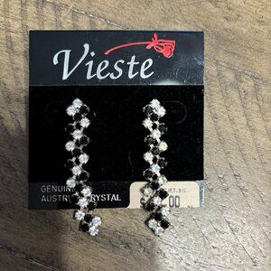 NWT Vieste Genuine Austrian Crystal Black & White Dangle Earrings
